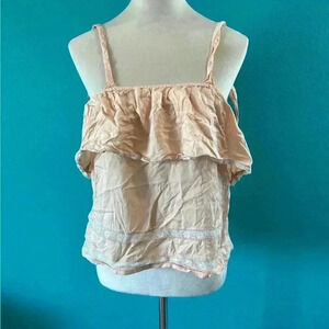 American eagle peach pink ruffle tank top with lace edges in size small